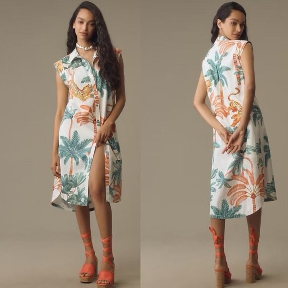 Maeve Lillian Cap Sleeved Button Front Midi Dress